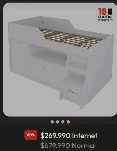 Cama alta con escritorio y estantes - miniatura 4