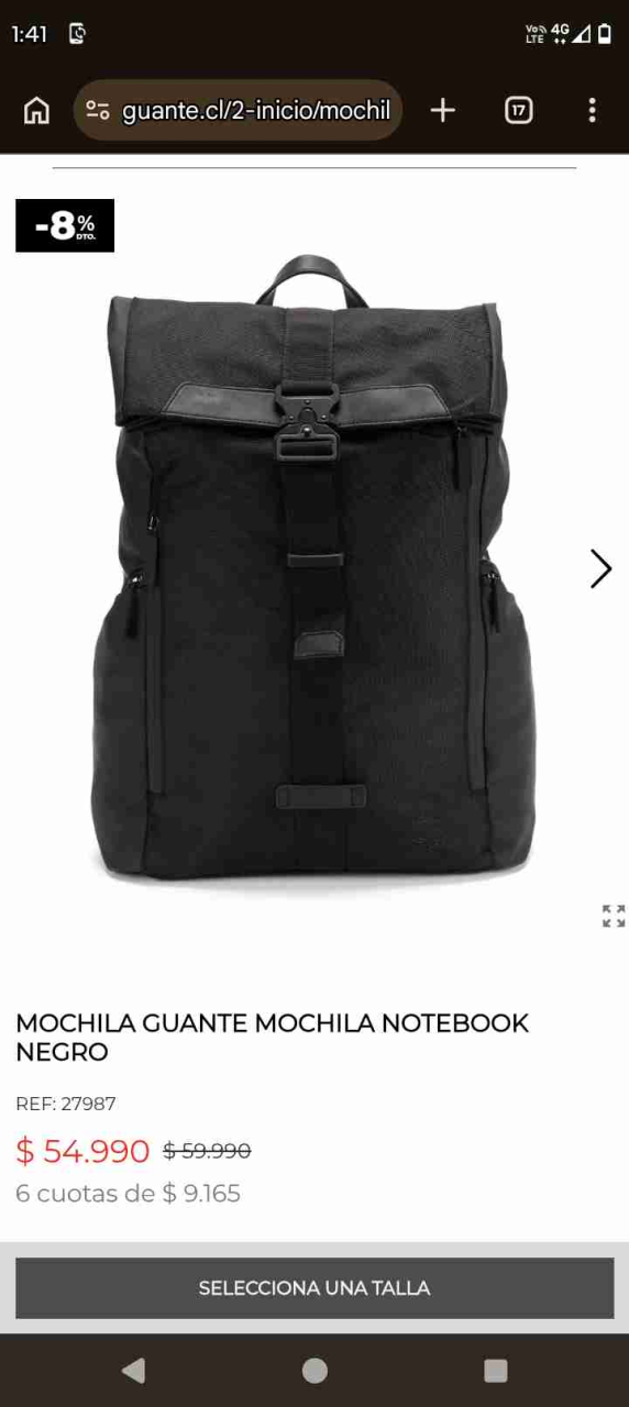 Mochila negra unisex marca Guante. - 2