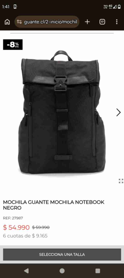 Mochila negra unisex marca Guante. - miniatura 2