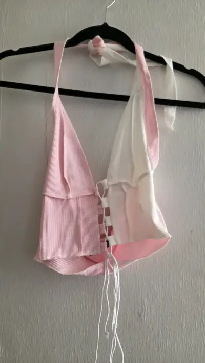 Polera/Top bicolor rosa y blanco - miniatura 1