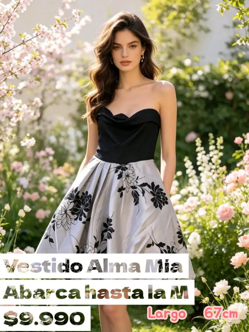 Vestido strapless floral Alma Mía