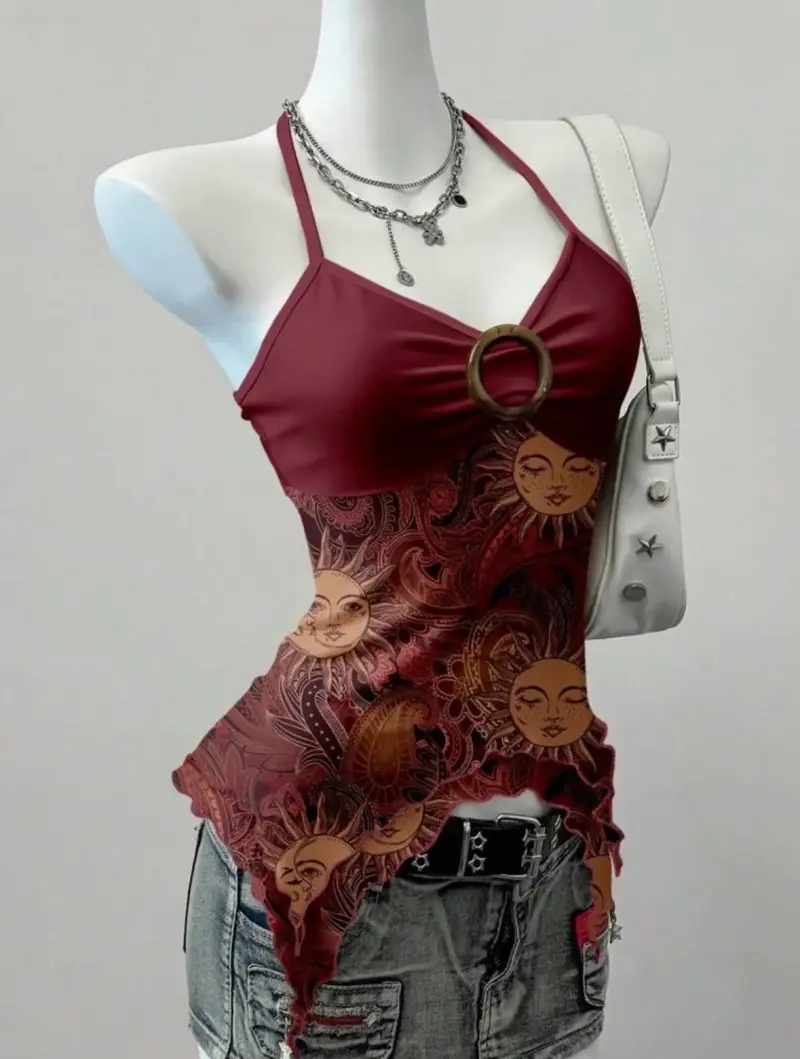 Top halter rojo con estampado - 1
