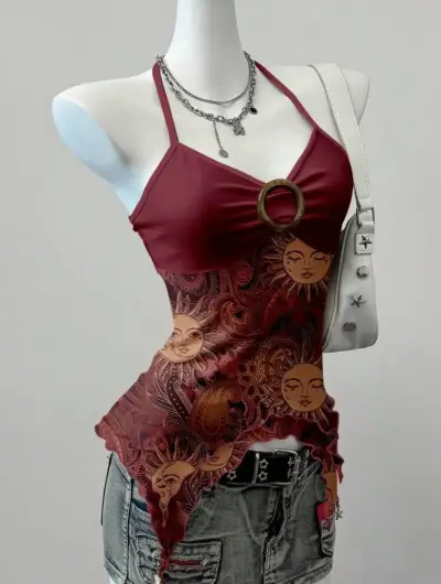 Top halter rojo con estampado - miniatura 1