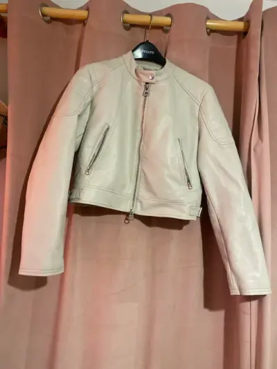 Chaqueta de cuero beige - miniatura 2