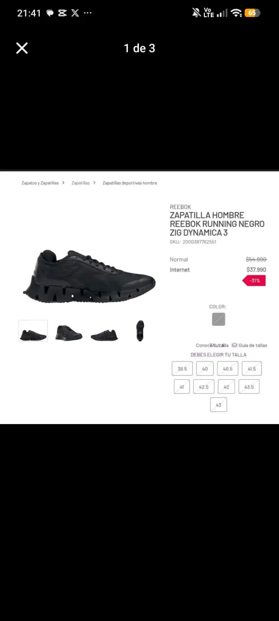Zapatillas hombre running Reebok negras - 1
