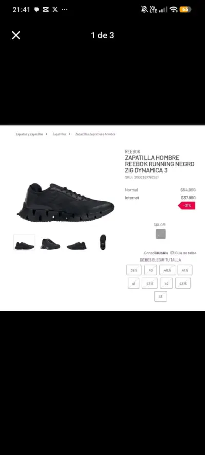 Zapatillas hombre running Reebok negras - miniatura 1