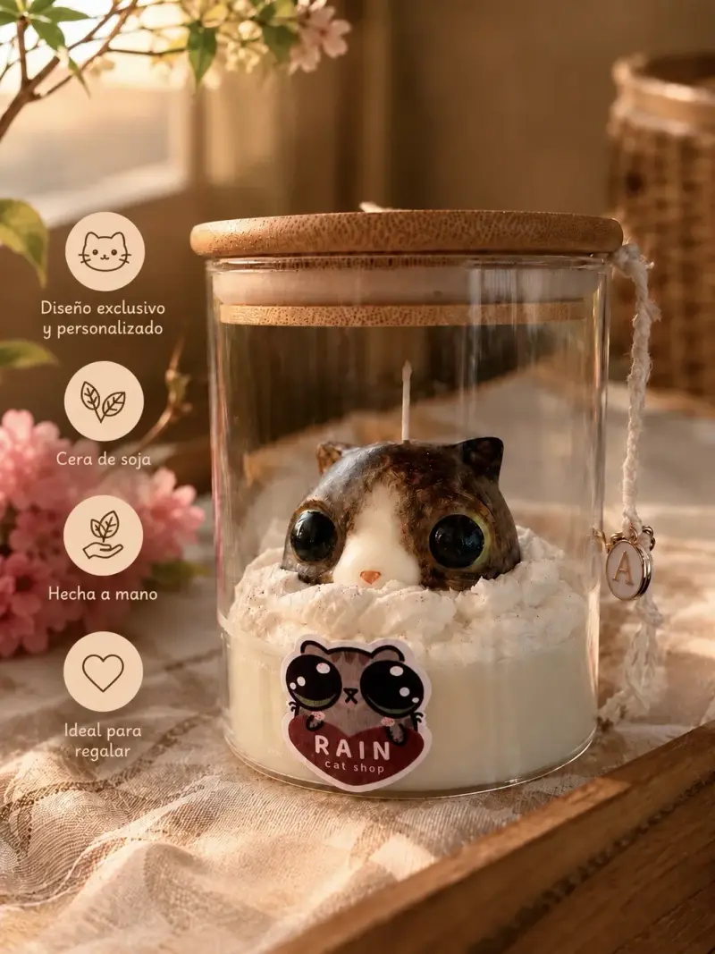 Vela de soja de gato personalizado con dijes - 1
