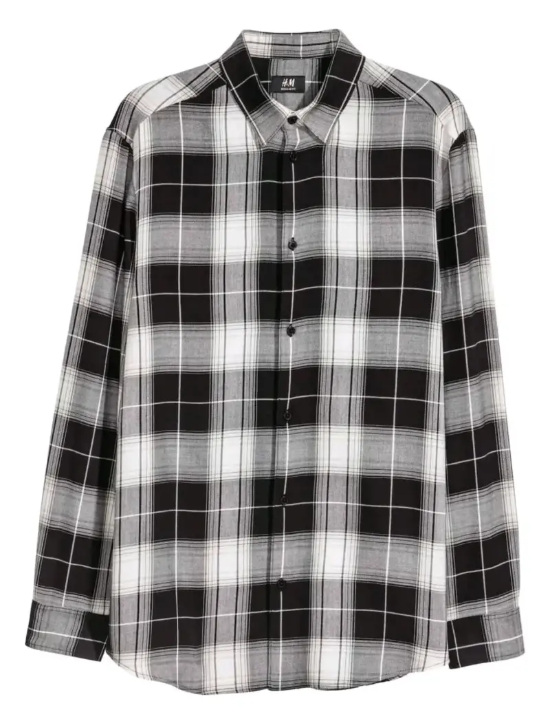 Camisa hombre cuadros negro y gris H&M