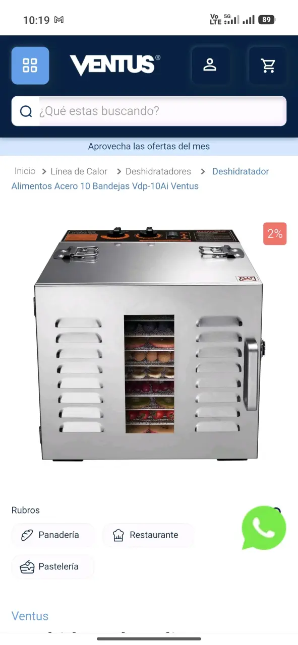 Deshidratador alimentos acero 10 bandejas - 1
