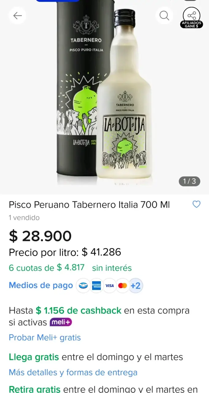 Pisco Tabernero La Botija 700ml - 3