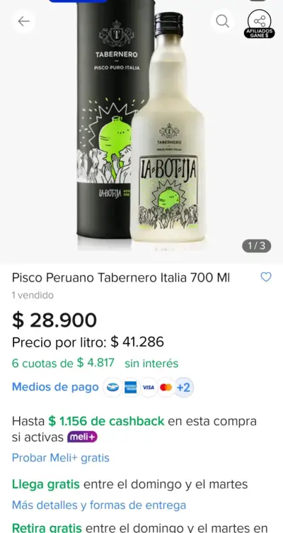 Pisco Tabernero La Botija 700ml - miniatura 3