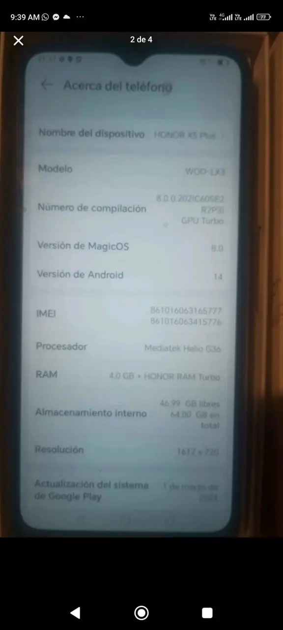 Honor X5 Plus en caja - 2