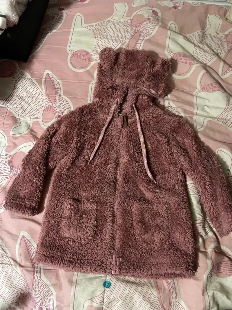 Abrigo infantil peludo rosa - 1