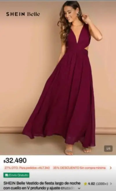 Vestido de fiesta largo burdeo - miniatura 1