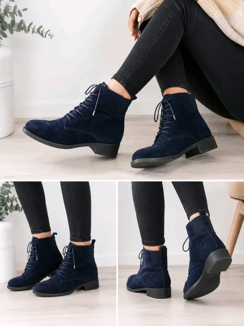 Botines azul marino con cordones - 2