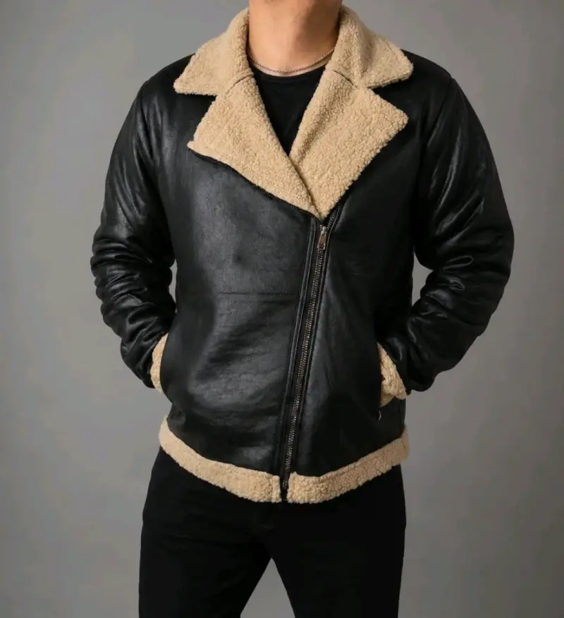 Chaqueta negra con forro beige - 1