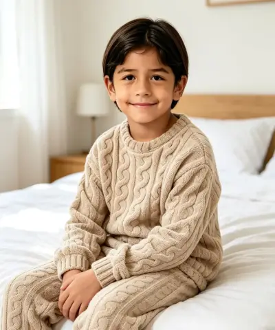 Pijama texturizado beige de niños talla 10 - miniatura 1