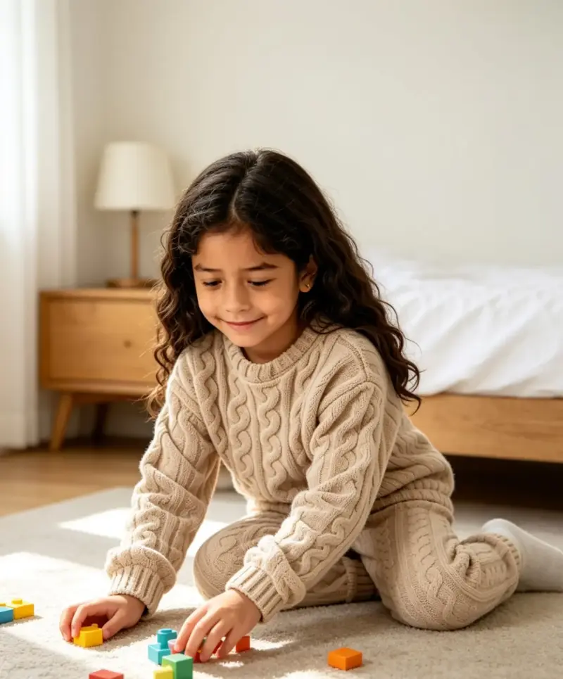 Pijama texturizado beige de niños talla 10 - 2
