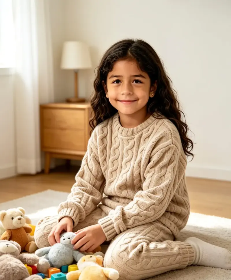 Pijama texturizado beige de niños talla 10 - 4