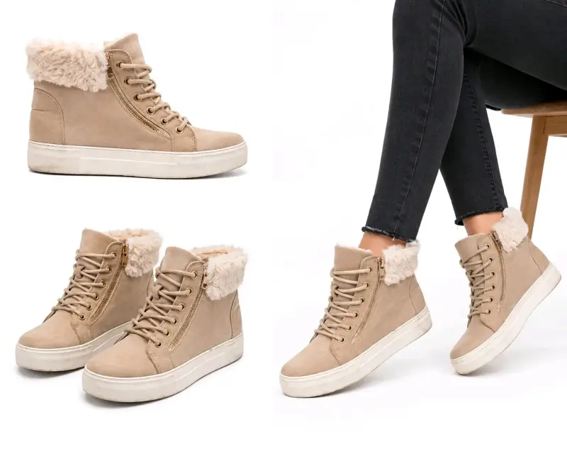 Zapatillas altas beige con forro - 3