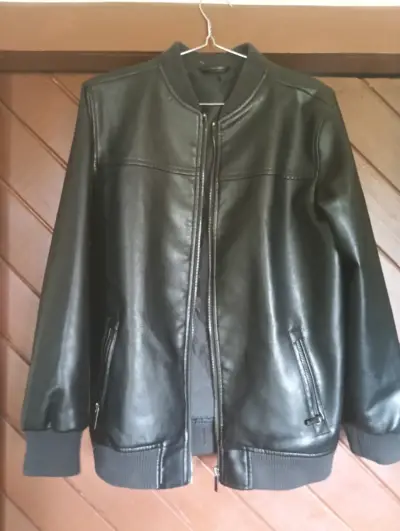 Chaqueta de cuero negro talla 16, - miniatura 1