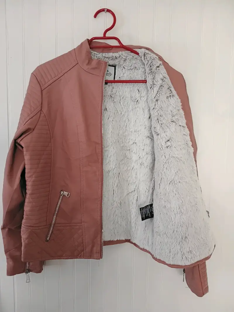 Chaqueta de invierno rosa ecocuero - 3
