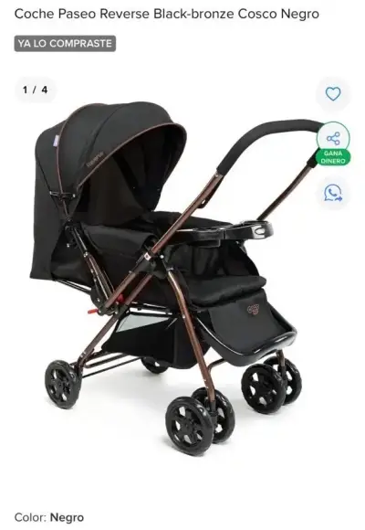 Coche paseo Cosco negro - miniatura 1