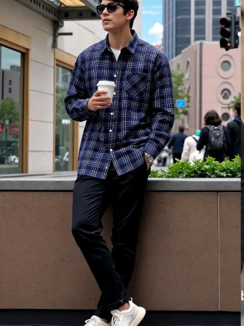 Camisa de cuadros azul hombre - 2
