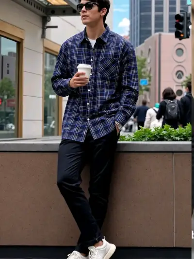 Camisa de cuadros azul hombre - miniatura 2