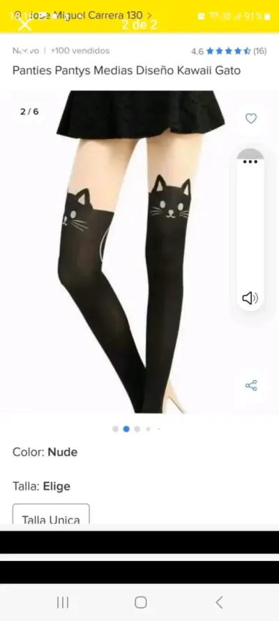 Pantys negras diseño de gato+ falda H&M talla S - miniatura 1