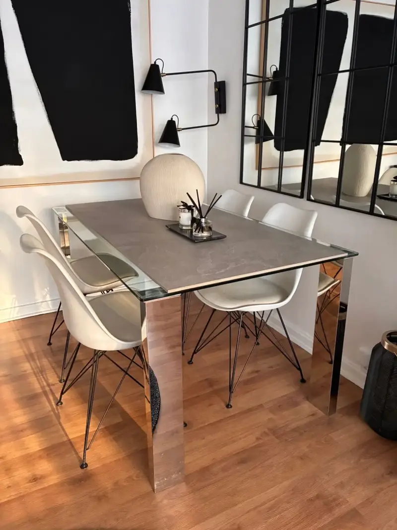 Mesa comedor moderna de cristal + sillas - 1