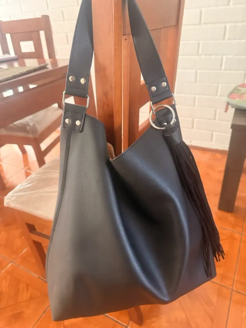 Bolso tote negro de cuero sintético - 3