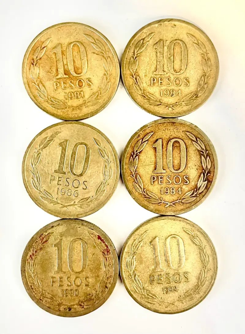 Lote de monedas antiguas 10 pesos