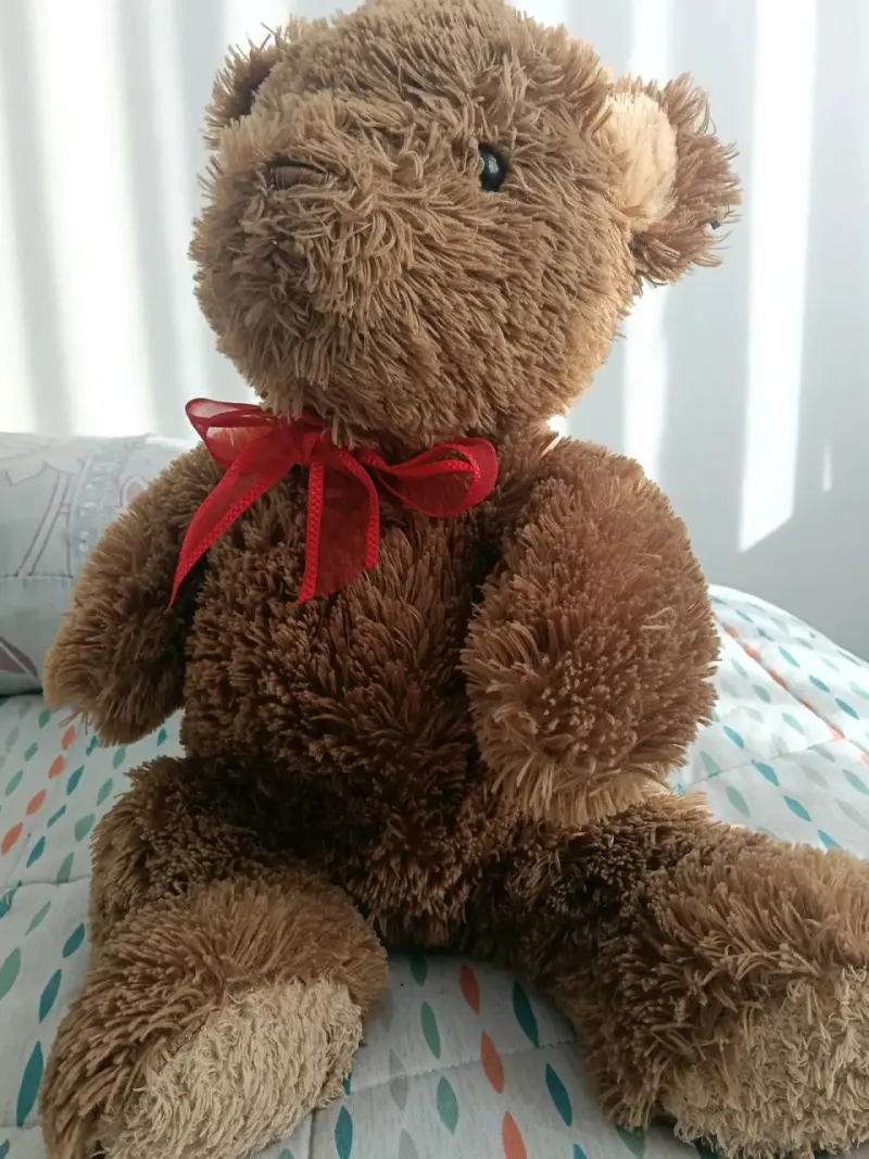 Osito de peluche marrón con lazo