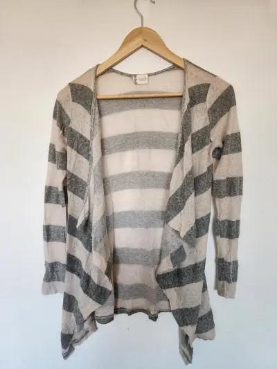 Cardigan a rayas gris y beige UMBRALE - miniatura 2