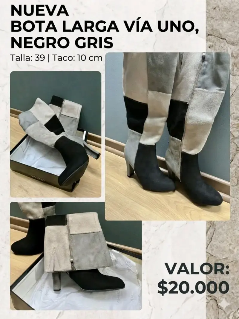 Botas largas negro gris Via Uno