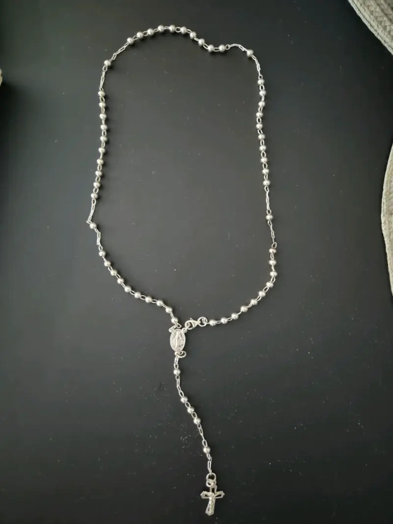 Collar de rosario plateado - 2