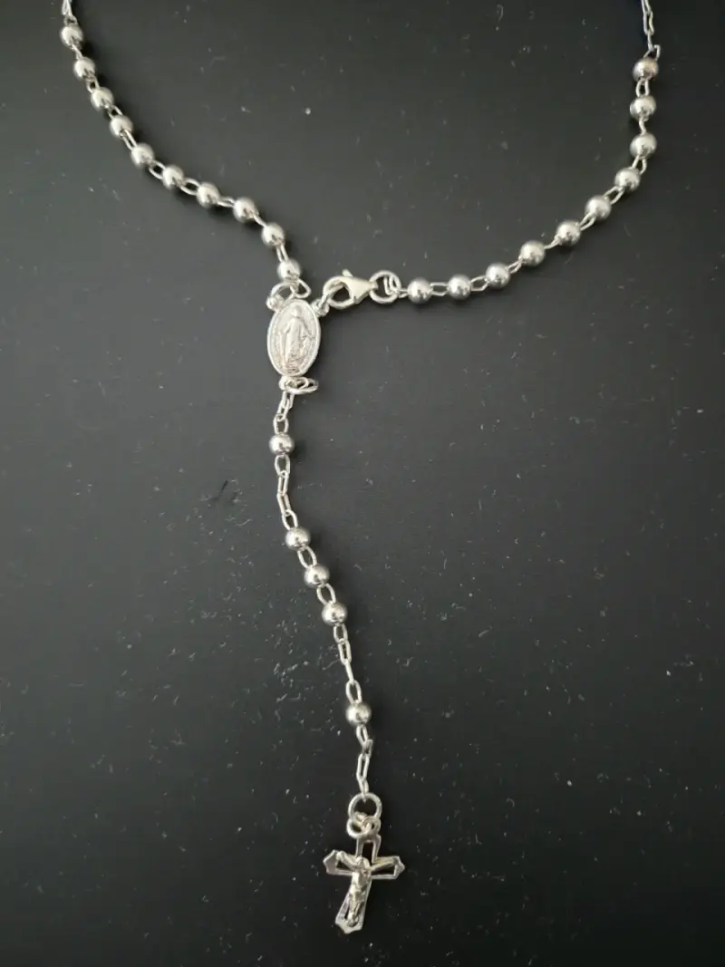 Collar de rosario plateado - 3