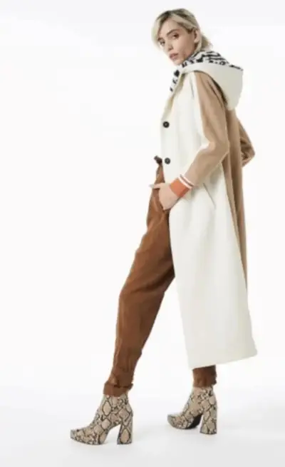 Abrigo largo con capucha beige - miniatura 1