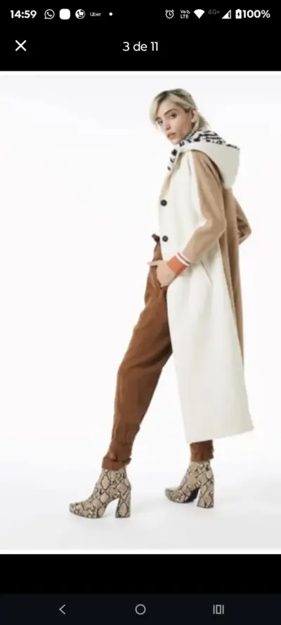 Abrigo largo con capucha beige - miniatura 3