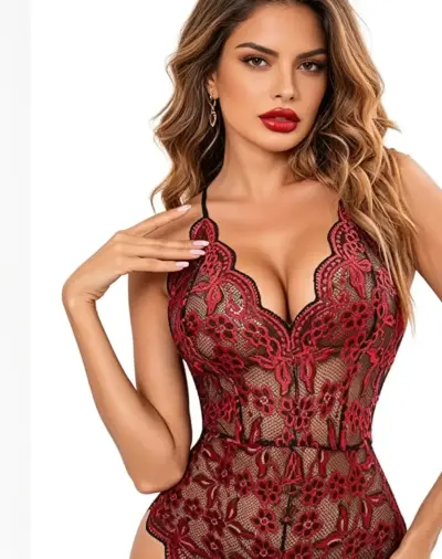 Body encaje rojo abertura entrepierna talla L - miniatura 1