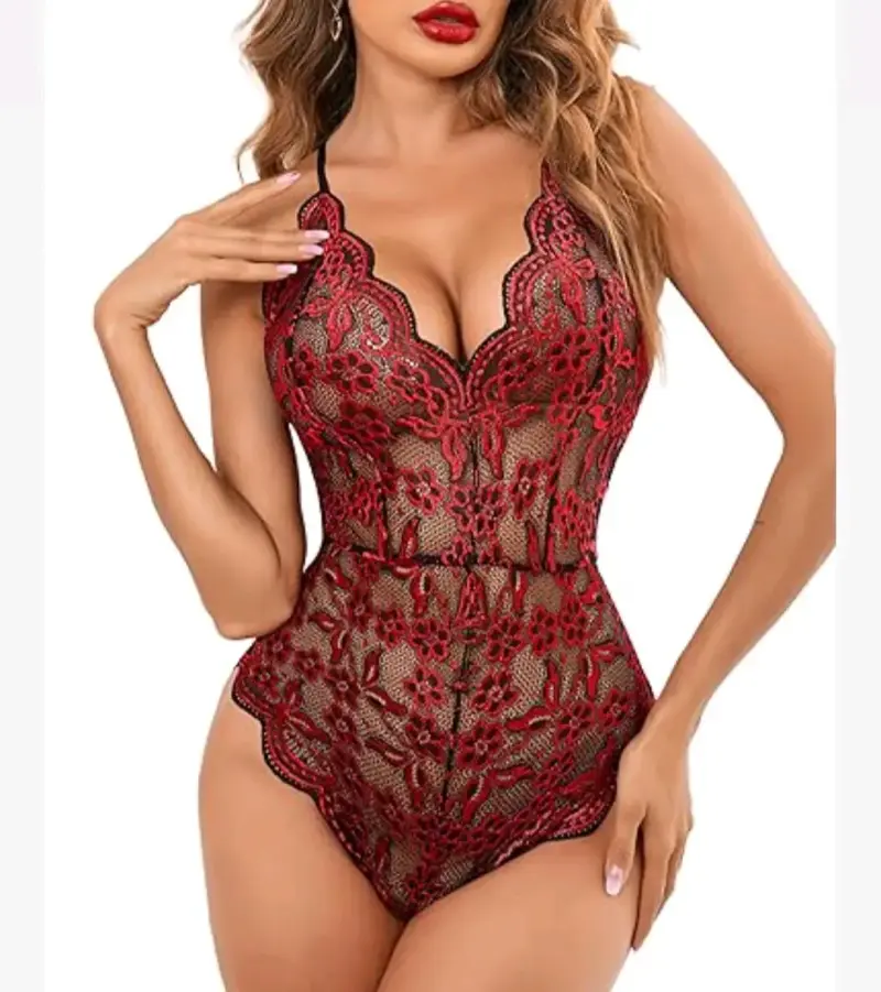 Body encaje rojo abertura entrepierna talla L - 3