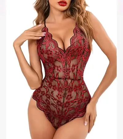 Body encaje rojo abertura entrepierna talla L - miniatura 3