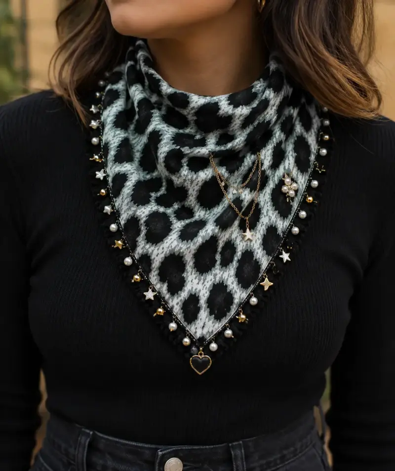 Pañuelo animal print con adornos - 2