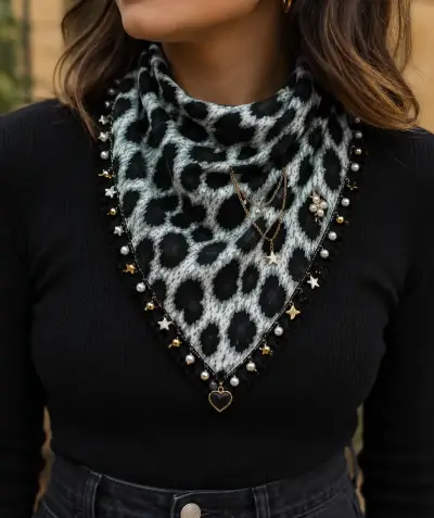 Pañuelo animal print con adornos - miniatura 2