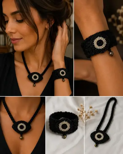 Conjunto de brazalete y collar tejido - miniatura 2
