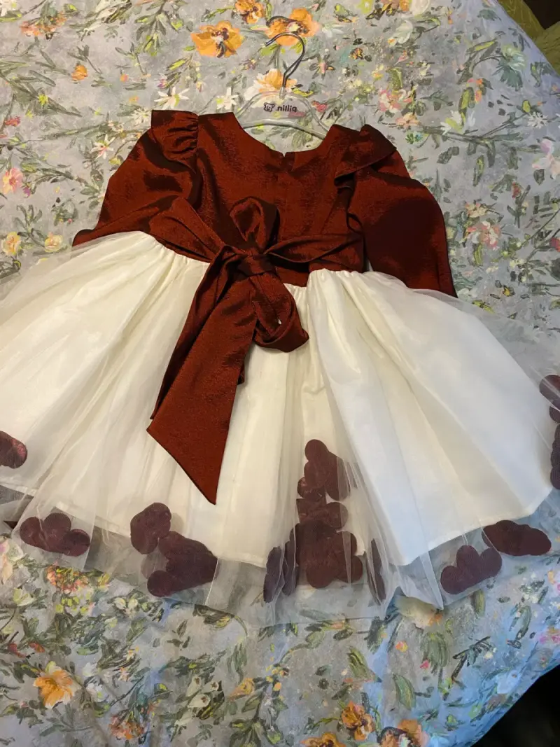 Vestido infantil burdeo y blanco (casa Blanca) - 1