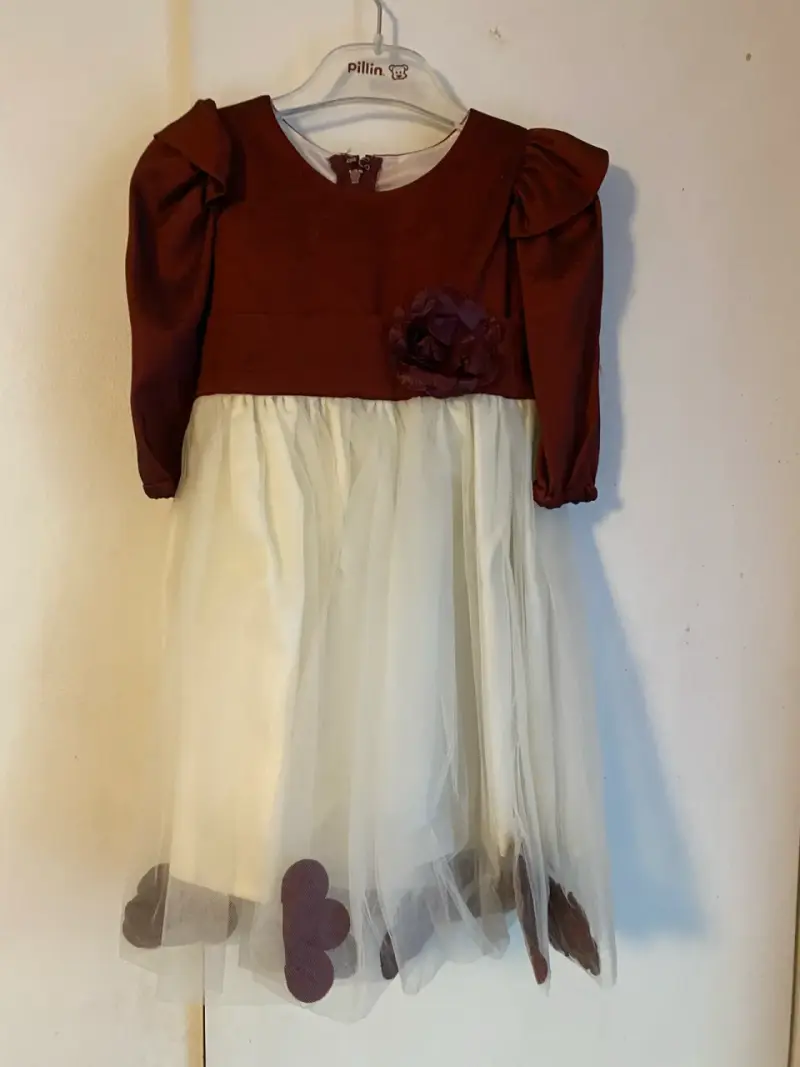 Vestido infantil burdeo y blanco (casa Blanca) - 2