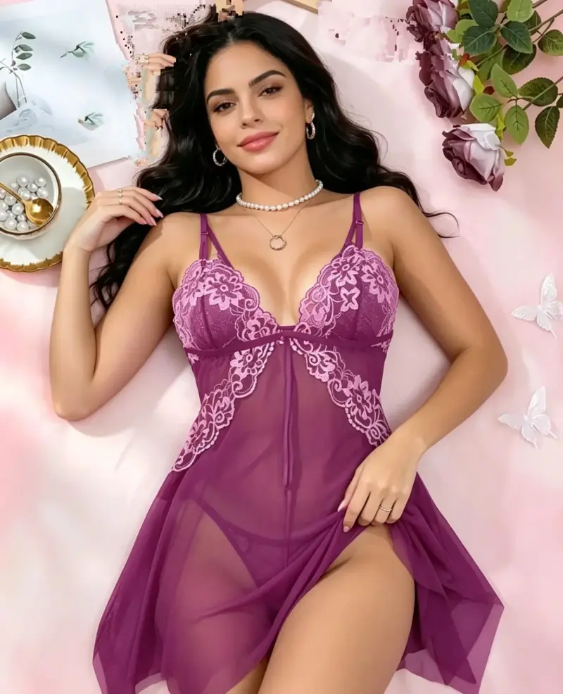 Baby doll morada encaje talla L - 2