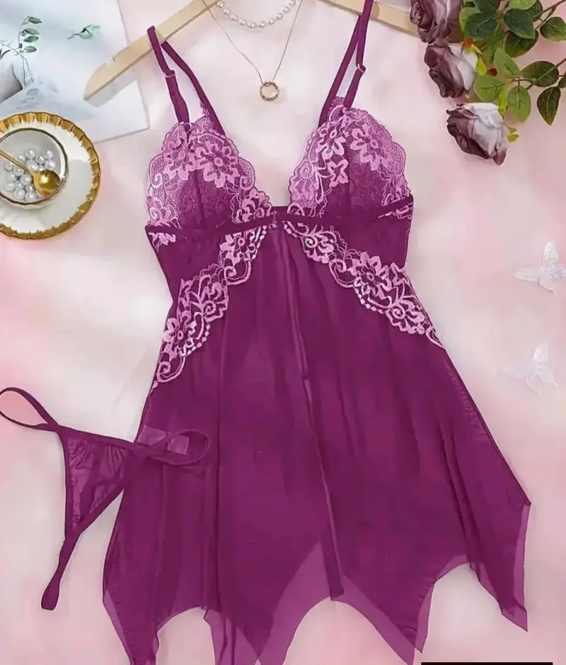 Baby doll morada encaje talla L - 3